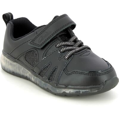 Clarks Spark Glow K Black leather Kids girls school shoes 6866-56F in a Plain Leather in Size 12 Clarks Spark Glow K Black leather Kids girls school shoes 6866-56F in a Plain Leather in Size 12