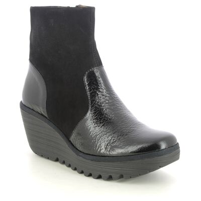 Fly London Yuxi Yellow Black patent suede Womens Wedge Boots P501506-006 in a Plain Suede Leather in Size 38 Fly London Yuxi Yellow Black patent suede Womens Wedge Boots P501506-006 in a Plain Suede Leather in Size 38
