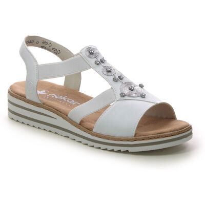 Rieker V0687-80 WHITE LEATHER Womens Wedge Sandals in a Plain Leather in Size 39 Rieker V0687-80 WHITE LEATHER Womens Wedge Sandals in a Plain Leather in Size 39