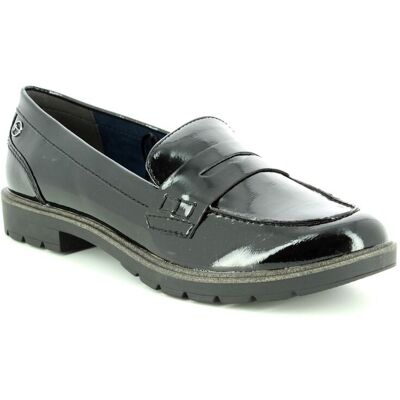 Tamaris Crissy 85 Black patent Womens loafers 24600-25-018 in a Plain Leather and Man-made in Size 38 Tamaris Crissy 85 Black patent Womens loafers 24600-25-018 in a Plain Leather and Man-made in Size 38