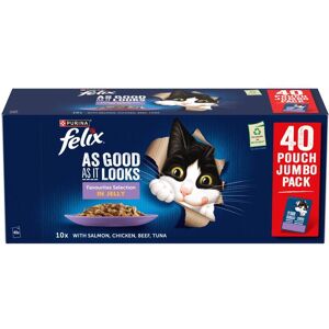 Felix As Good As It Looks Jumbo Pack 40 x 85g - Favourites Selection in Jelly Felix As Good As It Looks Jumbo Pack 40 x 85g - Favourites Selection in Jelly