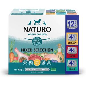 Naturo Adult Dog Trays - Variety Pack with Rice - 12 x 400g Naturo Adult Dog Trays - Variety Pack with Rice - 12 x 400g
