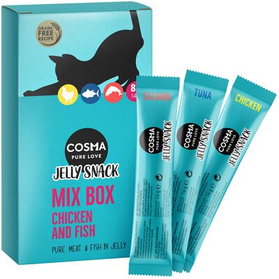 Cosma Chicken, Tuna, Salmon Cat Snacks - Grain-Free, 3 Flavours - 24x14g Cosma Chicken, Tuna, Salmon Cat Snacks - Grain-Free, 3 Flavours - 24x14g