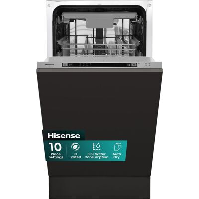 Hisense HV523C15UK Fully Integrated Slimline Dishwasher - Black Control Panel with Fixed Door Hinge Kit - C Rated, Black Hisense HV523C15UK Fully Integrated Slimline Dishwasher - Black Control Panel with Fixed Door Hinge Kit - C Rated, Black