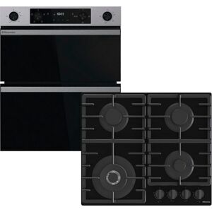 Hisense Hi6 HIPKD4AX60G1 Built Under Electric Double Oven and Gas Hob Pack - Black Stainless Steel - A/A Rated, Black Hisense Hi6 HIPKD4AX60G1 Built Under Electric Double Oven and Gas Hob Pack - Black Stainless Steel - A/A Rated, Black