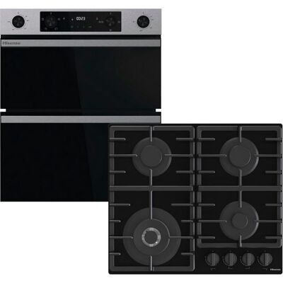 Hisense Hi6 HIPKD4AX60G1 Built Under Electric Double Oven and Gas Hob Pack - Black Stainless Steel - A/A Rated, Black Hisense Hi6 HIPKD4AX60G1 Built Under Electric Double Oven and Gas Hob Pack - Black Stainless Steel - A/A Rated, Black