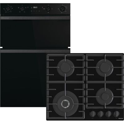 Hisense Hi6 HIPKD6CB60G1 Built In Electric Double Oven and Gas Hob Pack - Black - A/A Rated, Black Hisense Hi6 HIPKD6CB60G1 Built In Electric Double Oven and Gas Hob Pack - Black - A/A Rated, Black