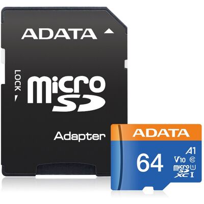 ADATA Premier microSDXC/SDHC UHS-I Class 10 A1 V10 Memory Card with SD Adapter 64GB ADATA Premier microSDXC/SDHC UHS-I Class 10 A1 V10 Memory Card with SD Adapter 64GB