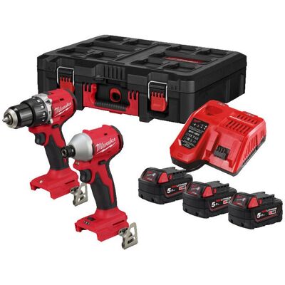 Milwaukee M18BLPP2D3-503P 18v Brushless Twin Pack - 3 x 5.0ah Batteries in Packout M18BLPDRC Combi Drill & M18BLIDR Impact Driver Milwaukee M18BLPP2D3-503P 18v Brushless Twin Pack - 3 x 5.0ah Batteries in Packout M18BLPDRC Combi Drill & M18BLIDR Impact Driver