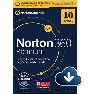 Symantec Norton 360 Premium 10-Devices + 75 GB Cloudstorage - 1 year Symantec Norton 360 Premium 10-Devices + 75 GB Cloudstorage - 1 year