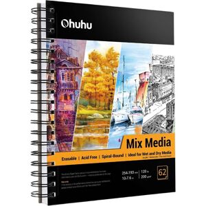 Ohuhu Mixed Media Sketchbook 10×7.6" (25.4×19.3cm) Portrait Format - 200gsm Spiral Bound, 124 Pages (62 Sheets) Acid-Free Paper for Watercolour, Acrylic, Pencils & Pastels, Wet & Dry Media Ohuhu Mixed Media Sketchbook 10×7.6" (25.4×19.3cm) Portrait Format - 200gsm Spiral Bound, 124 Pages (62 Sheets) Acid-Free Paper for Watercolour, Acrylic, Pencils & Pastels, Wet & Dry Media