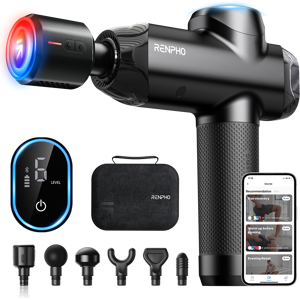 Renpho Power+ Handheld Massage Gun, Deep Tissue Percussion, Heating & Cooling, Cordless, 6 Heads, 6 Speeds, Powerful Motor, Black Renpho Power+ Handheld Massage Gun, Deep Tissue Percussion, Heating & Cooling, Cordless, 6 Heads, 6 Speeds, Powerful Motor, Black