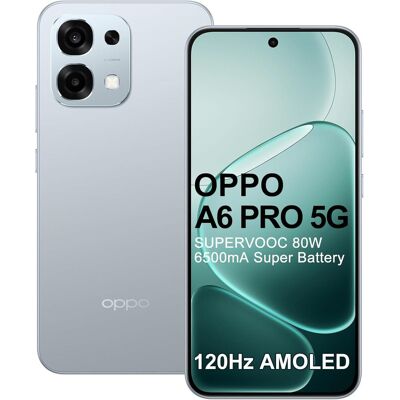 Oppo A6 Pro 5G CPH2781 Europe 256GB 8GB Lunar Titanium OEU 6500 mAh Battery, Supervooc 80W Mobile Phone, 120Hz 6.57 Inch AMOLED Display, Dimensity 6300, 50MP AI Camera, IP69, NFC, Dual SIM Oppo A6 Pro 5G CPH2781 Europe 256GB 8GB Lunar Titanium OEU 6500 mAh Battery, Supervooc 80W Mobile Phone, 120Hz 6.57 Inch AMOLED Display, Dimensity 6300, 50MP AI Camera, IP69, NFC, Dual SIM