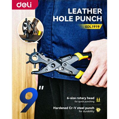 deli 9-Inch Leather Hole Punch Plier (6 Sizes),Industrial-Strength Construction & Precision-Cut Holes deli 9-Inch Leather Hole Punch Plier (6 Sizes),Industrial-Strength Construction & Precision-Cut Holes