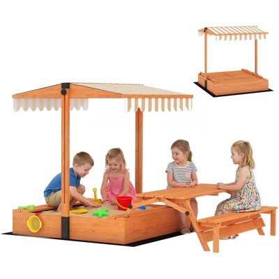 343-083V01BN AIYAPLAY Kids Sand Pit with Lid, Wooden Sandpit with Canopy, Foldable Picnic Table, Bench Seats, Bottom Liner, Outdoor Sandbox with Cover for 6 Children, Patio Garden Gift for Ages 3-8, Brown 343-083V01BN AIYAPLAY Kids Sand Pit with Lid, Wooden Sandpit with Canopy, Foldable Picnic Table, Bench Seats, Bottom Liner, Outdoor Sandbox with Cover for 6 Children, Patio Garden Gift for Ages 3-8, Brown
