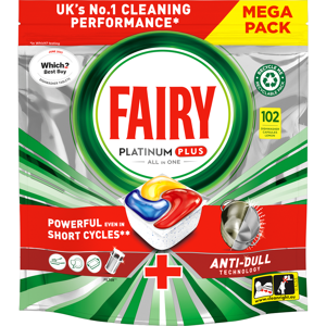 Fairy Platinum Plus All In One Dishwasher Tablets, Lemon, 102 Capsules Fairy Platinum Plus All In One Dishwasher Tablets, Lemon, 102 Capsules