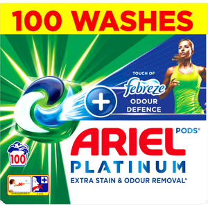 Ariel Platinum PODS, Washing Liquid Laundry Detergent Capsules, Extra Stain & Odour Removal, 100 Washes Ariel Platinum PODS, Washing Liquid Laundry Detergent Capsules, Extra Stain & Odour Removal, 100 Washes