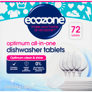 Ecozone Optimum All-in-One Dishwasher Tablets 72 x 19.25g (1386g) Ecozone Optimum All-in-One Dishwasher Tablets 72 x 19.25g (1386g)