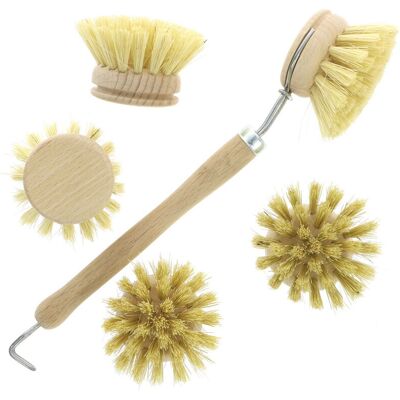 Hillbrush Hill Brush Company - Wooden Wash Up Brush & 4 Heads - Biodegradable fibre bristles - EACH Hillbrush Hill Brush Company - Wooden Wash Up Brush & 4 Heads - Biodegradable fibre bristles - EACH