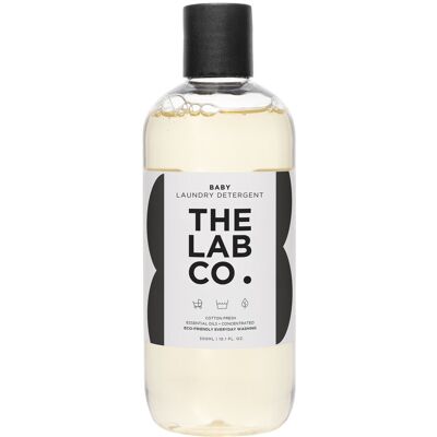The Lab Co. Baby Wash Liquid Laundry Detergent for washing machines and hand washing. Fresh cotton fragrance. Plant Based. Non-Bio. 300ml in size. For up to 20 washes. The Lab Co. Baby Wash Liquid Laundry Detergent for washing machines and hand washing. Fresh cotton fragrance. Plant Based. Non-Bio. 300ml in size. For up to 20 washes.