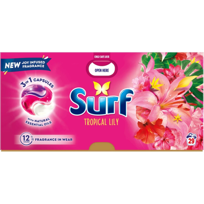Surf 3in1 PODS, Washing Liquid Laundry Detergent Capsules, Tropical Lily, 29 washes Surf 3in1 PODS, Washing Liquid Laundry Detergent Capsules, Tropical Lily, 29 washes