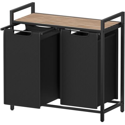 Ochama x SONGMICS JOYFURNOS Clothes Hamper with 2 Compartments, Removable Liner Bags, Laundry Basket, Shelf, Black and Camel Brown Ochama x SONGMICS JOYFURNOS Clothes Hamper with 2 Compartments, Removable Liner Bags, Laundry Basket, Shelf, Black and Camel Brown