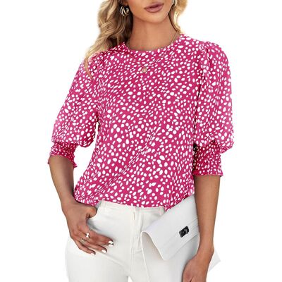 Women's Polka Dot 3/4 Sleeve Blouse Tops Ladies Casual Office Work Crew Neck T-Shirt (Pink, L) Women's Polka Dot 3/4 Sleeve Blouse Tops Ladies Casual Office Work Crew Neck T-Shirt (Pink, L)