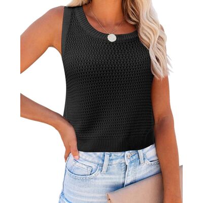 Women's Summer Knit Sweater Tank Tops Round Neck Crochet Hollow Out Sleeveless Casual Crop Shirt (Black, S) Women's Summer Knit Sweater Tank Tops Round Neck Crochet Hollow Out Sleeveless Casual Crop Shirt (Black, S)