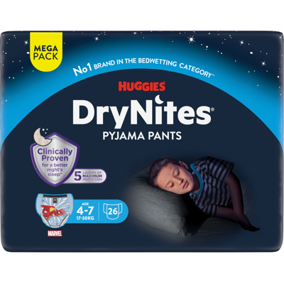 Huggies DryNites Boys 4-7 Years Mega 26 Pack Huggies DryNites Boys 4-7 Years Mega 26 Pack