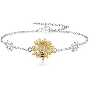 Ever Faith Cubic Zirconia Sunflower Honeybee Bracelet with Interlocking Heart Charm and Adjustable Link Jewelry Ever Faith Cubic Zirconia Sunflower Honeybee Bracelet with Interlocking Heart Charm and Adjustable Link Jewelry