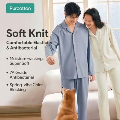 Purcotton Men's Antibacterial* Knit Loungewear Set,Cloud Gray,Top: UK 40 ( L); Bottom: UK 34 ( L) Purcotton Men's Antibacterial* Knit Loungewear Set,Cloud Gray,Top: UK 40 ( L); Bottom: UK 34 ( L)