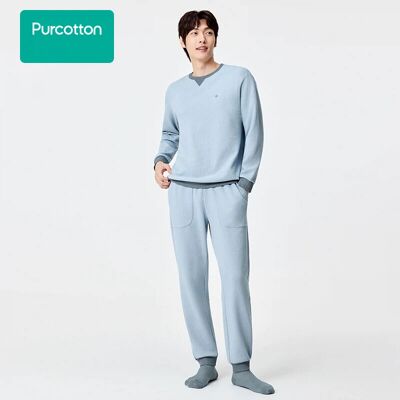 Purcotton Men's Waffle Knit Loungewear Set,Aurora Blue,Top: UK 42 (X L); Bottom: UK 36 (X L) Purcotton Men's Waffle Knit Loungewear Set,Aurora Blue,Top: UK 42 (X L); Bottom: UK 36 (X L)