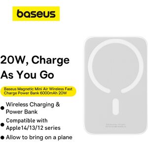 Baseus 6000mAh Mini Magnetic Air Wireless Power Bank - 30cm USB-C to USB-C Cable - Stellar White Baseus 6000mAh Mini Magnetic Air Wireless Power Bank - 30cm USB-C to USB-C Cable - Stellar White