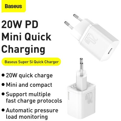 Baseus Super Si 20W USB-C Charger Set with Lightning Cable – White (1m) Baseus Super Si 20W USB-C Charger Set with Lightning Cable – White (1m)