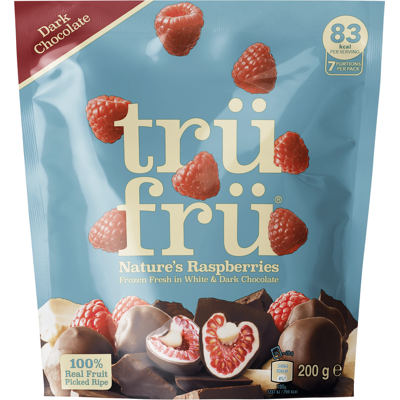 Tru Fru Raspberries White & Dark Chocolate 200 g Tru Fru Raspberries White & Dark Chocolate 200 g