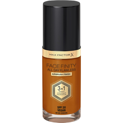 Max Factor Facefinity All Day Flawless 3 in 1 SPF 20 Vegan Foundation 30ml - 100 Suntan Max Factor Facefinity All Day Flawless 3 in 1 SPF 20 Vegan Foundation 30ml - 100 Suntan