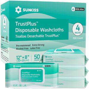 SUNKISS Trustplus Wet Wipes for Adult No Rinse, Extra Large 8”x12” Body Cleaning Washcloths for Elderly Incontinence & Cleansing, Unscented, 200 Count (4 Packs of 50) SUNKISS Trustplus Wet Wipes for Adult No Rinse, Extra Large 8”x12” Body Cleaning Washcloths for Elderly Incontinence & Cleansing, Unscented, 200 Count (4 Packs of 50)