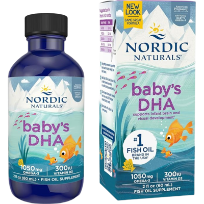 Nordic Naturals DHA Omega-3 + Vitamin D3 Brain Support for Baby Liquid 1050mg - 60ml Nordic Naturals DHA Omega-3 + Vitamin D3 Brain Support for Baby Liquid 1050mg - 60ml