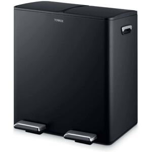 Tower Recycling Pedal Bin with Two Compartments 40 L, Black Tower Recycling Pedal Bin with Two Compartments 40 L, Black