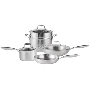 PURE COOK PURECOOK Triple-Ply Stainless Steel Cookware 4-Piece Set Series – 34cm 316 Stainless Steel Wok, 18cm 304 Stainless Steel Milk Pot (with Lid), 24cm 304 Stainless Steel Steamer & Soup Pot (with Lid and Steamer Insert), 28cm 304 Stainless Steel Fry PURE COOK PURECOOK Triple-Ply Stainless Steel Cookware 4-Piece Set Series – 34cm 316 Stainless Steel Wok, 18cm 304 Stainless Steel Milk Pot (with Lid), 24cm 304 Stainless Steel Steamer & Soup Pot (with Lid and Steamer Insert), 28cm 304 Stainless Steel Fry