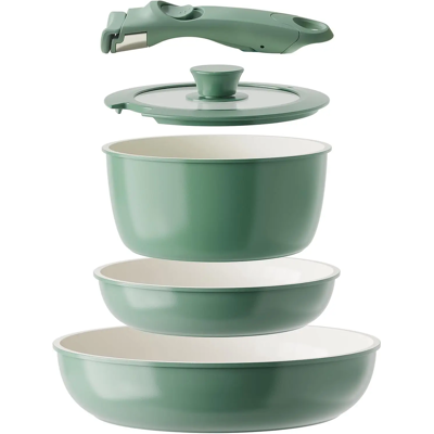 Redchef Ceramic Saucepans Set 16/18/20 cm with Removable Handle, Pot Set Induction Safe, Non-Stick, Space Saving, Stackable Design, PFAS PFOA & PTFE Free (Green) Redchef Ceramic Saucepans Set 16/18/20 cm with Removable Handle, Pot Set Induction Safe, Non-Stick, Space Saving, Stackable Design, PFAS PFOA & PTFE Free (Green)