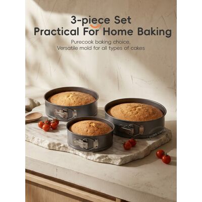PURE COOK PURECOOK Carbon Steel Cake Mold Series Gray With Buckles 3-Piece Non-Stick Round Cake Mold PURE COOK PURECOOK Carbon Steel Cake Mold Series Gray With Buckles 3-Piece Non-Stick Round Cake Mold