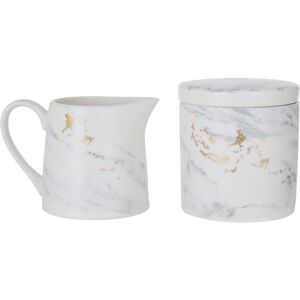 Premier Housewares Sugar Pot & Creamer Duo - Marble Patterned Porcelain Set with Gold-Toned Detail Premier Housewares Sugar Pot & Creamer Duo - Marble Patterned Porcelain Set with Gold-Toned Detail
