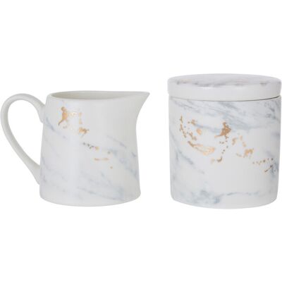 Premier Housewares Sugar Pot & Creamer Duo - Marble Patterned Porcelain Set with Gold-Toned Detail Premier Housewares Sugar Pot & Creamer Duo - Marble Patterned Porcelain Set with Gold-Toned Detail