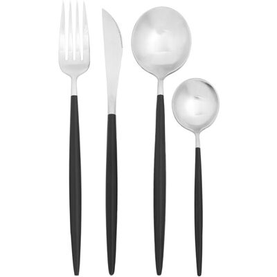Interiors by Premier 16 Piece Matte Silver and Black Cutlery Set Interiors by Premier 16 Piece Matte Silver and Black Cutlery Set