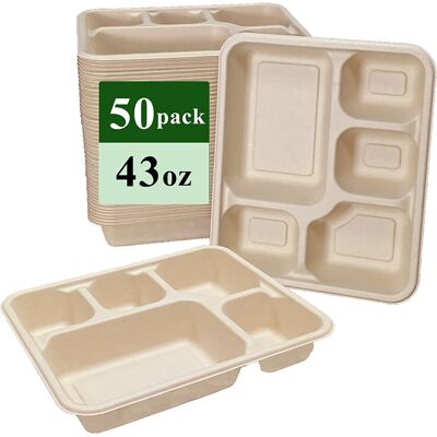 Rui bamboo Ruibamboo disposable bamboo fiber tray 43oz 5-comp 50pack Rui bamboo Ruibamboo disposable bamboo fiber tray 43oz 5-comp 50pack