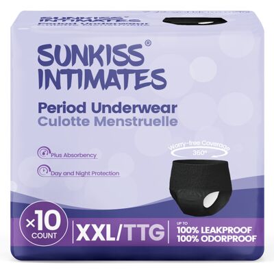SUNKISS INTIMATES SUNKISS Disposable Period Underwear for Women with Heavy Flow, Low-Rise Unscented Postpartum Essentials, Black, XXLarge, 10 Count SUNKISS INTIMATES SUNKISS Disposable Period Underwear for Women with Heavy Flow, Low-Rise Unscented Postpartum Essentials, Black, XXLarge, 10 Count