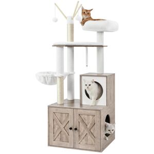 Feandrea WoodyWonders with Litter Box Enclosure Cat Tree, 58×50×140cm, Greige Feandrea WoodyWonders with Litter Box Enclosure Cat Tree, 58×50×140cm, Greige