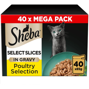 SHEBA Select Slices Adult Cat Food Pouch Poultry Selection in Gravy Mega-Pack 40 x 85g SHEBA Select Slices Adult Cat Food Pouch Poultry Selection in Gravy Mega-Pack 40 x 85g