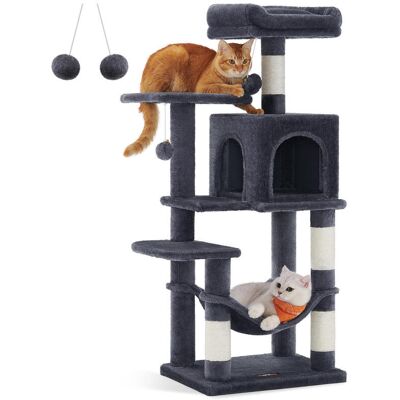 Feandrea Ochama Smoky Grey 112 cm Multi-Level Plush Cat Condo – 4 Scratching Posts, 2 Perches, Cave, Hammock & Pompoms – Compact Cat Tree Tower for Indoor Cats, 45x35x112cm Feandrea Ochama Smoky Grey 112 cm Multi-Level Plush Cat Condo – 4 Scratching Posts, 2 Perches, Cave, Hammock & Pompoms – Compact Cat Tree Tower for Indoor Cats, 45x35x112cm